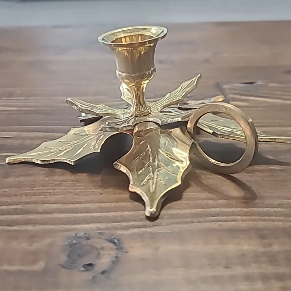 Vintage Solid Brass Leaf Candle Holder
